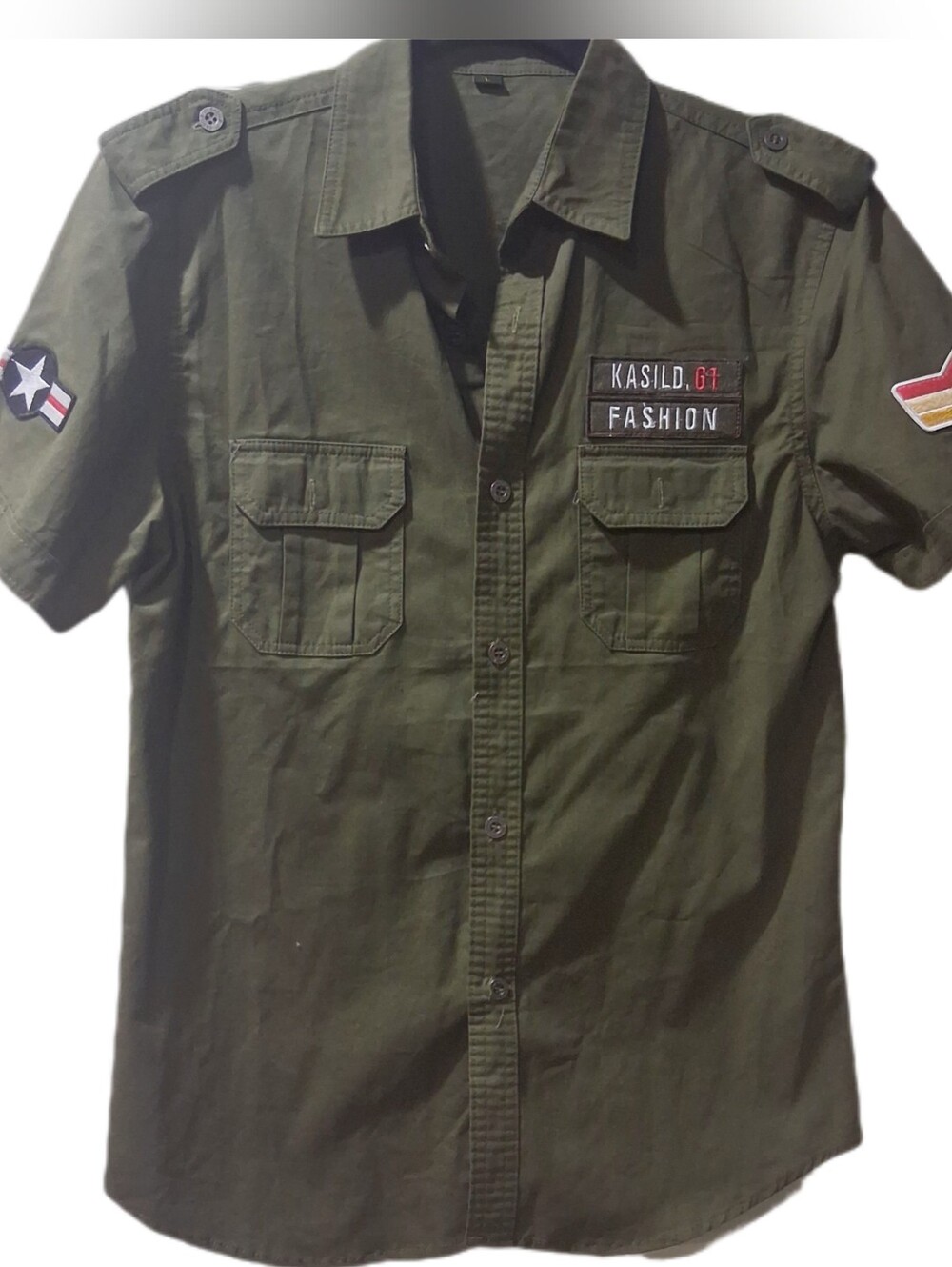 LIGHT IN THE BOX ARMY GREEN CARGO SHORT SLEEVE SHIRT. UNISEX LRG.